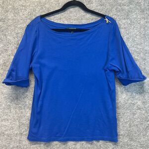 LAUREN RALPH LAUREN Top Womens Large Royal Blue Cotton Half Sleeve Zip Boat Neck